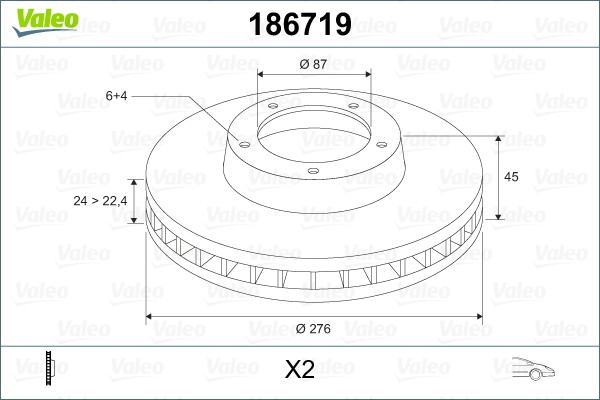 Тормозной диск 186719 VALEO PHC