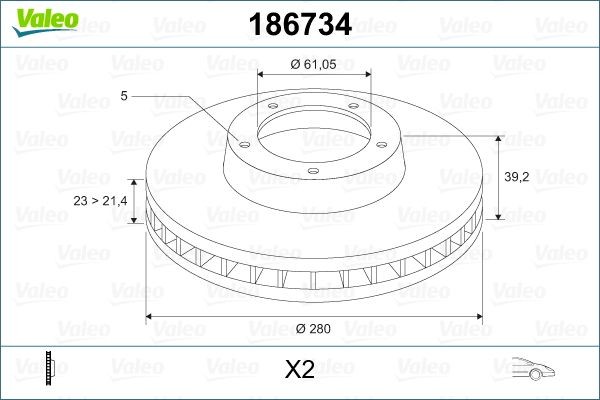 Тормозной диск 186734 VALEO PHC
