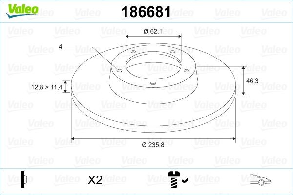 Тормозной диск 186681 VALEO PHC