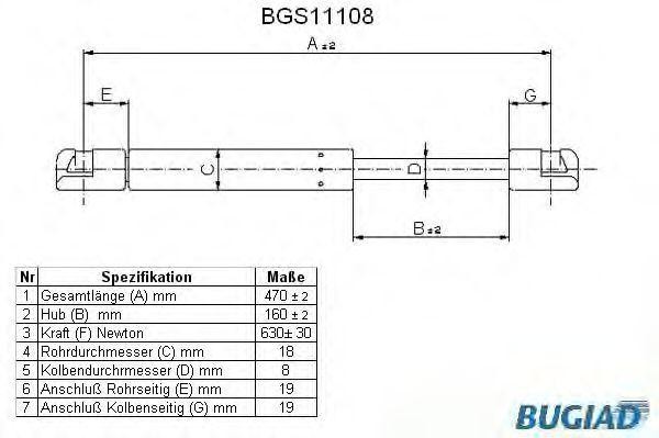 Упругий элемент, крышка багажника / помещения для груза BGS11108 BUGIAD