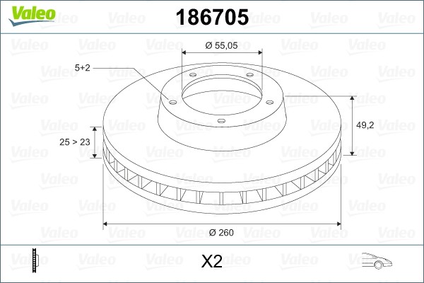 Тормозной диск 186705 VALEO PHC
