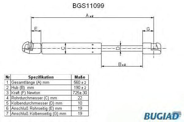Упругий элемент, крышка багажника / помещения для груза BGS11099 BUGIAD